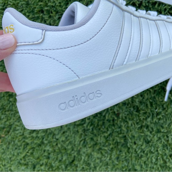 Adidas Grand Court 2.0 White/Gold Leather Sneakers (FIT LIKE A 7.5) - Picture 7 of 12